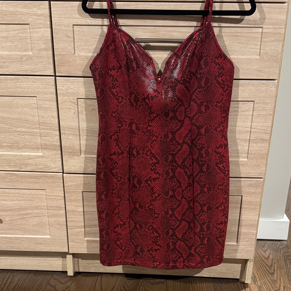 Astr Red Snake Pattern Mini Dress